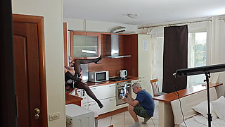 Kinky Husband Films His Mature Hot Wife in the Kitchen to Have a Private Erotic Recording