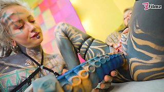 Heavy Tattooed Lesbians Riding Big Toys - Anal, ATM, Fatnasy Dildos - Alt-girls, Punk, Goth, Hippie and Split Tongue