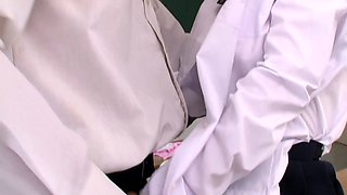 Asian college girl gives blowjob and fucked