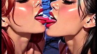 Cute Lesbians Tongue and Kiss Fetish, Ai Animation