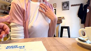 Blonde MILF Mrsmrjones Flaunts Pierced Nipples Peeking from Sheer White Blouse in C