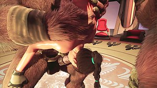 Lara Croft enjoys a wild gang bang with furry monster cocks