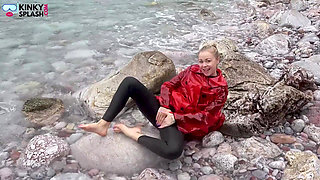 Shiny Pvc Over Neoprene Wet Beach JOI & Play