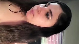 Busty curly brunette with big boobs fucks on couch