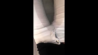 Desperate Pee in White Jeans and Higheel