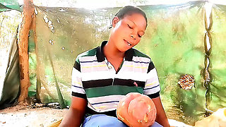 In village cherishing myself with potatoes
