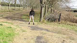 Walking Nude Through the Countryside. Mature Shy Amateur Blonde Strips Naked.