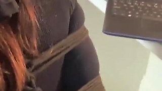 Sexy Secretary Tied up Tight, and Gagged with Cleave Gag and Then Huge Ballgag While Tied Spread Eagle on Bed!