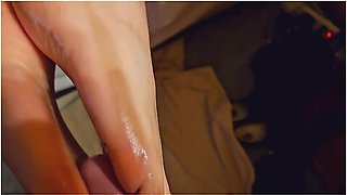 Reverse Oily Footjob Hanging Off The Bed