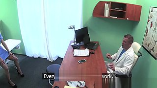 Doctor Prank Calls His Sexy Nurse With Big Tits Then Fucks Her