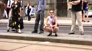 Blonde Amateur Takes Facial Outdoors In Public