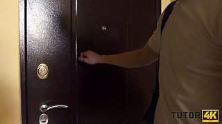 Tutor4k. boy makes figure of professor in pantyhose jiggle in carnal pleasure