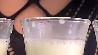 Filling Three Glasses with Fresh Breast Milk From My Full Breasts