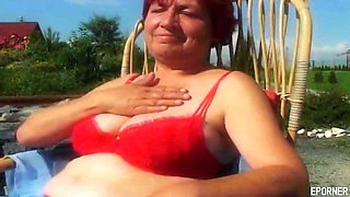 Busty Redhead Granny Banged In Garden