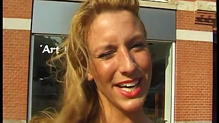 Blonde babe shows amazing natural tits
