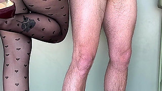 Cock Teasing in Sexy Black Pantyhose & Heels