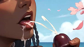 The Nasty Ebony Goddess Gives a Cherry Blossom DT by the Ocean.