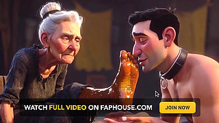 Submissive Slave Licking Wrinkled Feet of Old Ladies