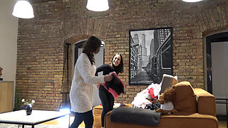 Two Girls Try on Plenty of Clothes with Lingerie and Skirts Also Pantyhose