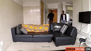 Big Tits Bald Ebony Sloppy Deep Throat POV Casting Call with Big White Cock