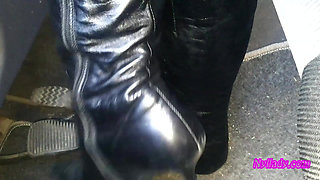 Nyllady Driving and Revving Her Bravo in High-heeled Boots and Black Ballet Flats