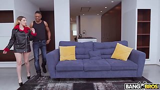 Safira Yakkuza's big tits and tight shaved pussy get pounded by Mr. Longwood's massive BBC on the couch