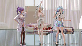 [mmd] Radiant Hatsune Katsuharu Hurly Burly Three-person Striptease Erotic Uniform