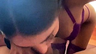 Striking beauty in stockings gives perfect POV blowjob