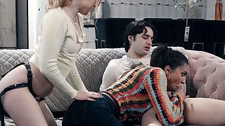 Ravyn Alexa and Demi Hawks get properly fucked in the living room