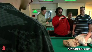 Busty sub bound and exposed in public