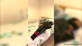 Latina in Leather Boots and Full Leather Outfit Tied Tight and Wrap Gagged (smaller Size)