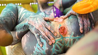 Lily Lu In Double Tattooed Bottoms Inked-up Girls Take A Big Cock Together