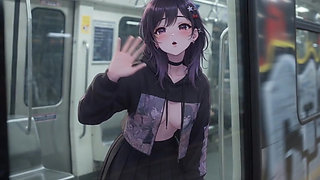 Cute anime girl masturbates and gets fucked in the subway station