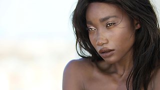 Confident ebony teen shows her dark cunt