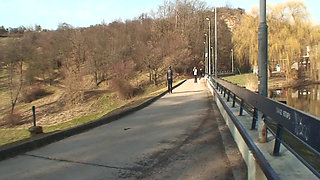 Hot Brunette Gets Eaten Out and Fingered by Older Guy Outdoors