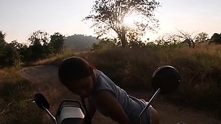 Real amateur Thailand couple outdoor blowjob and fuck
