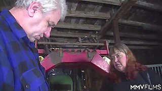 Fat German Step mom pounded in the barn