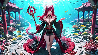Forbidden Feast in the Underwater Palace, Black and Red Kimono Slightly Wet.