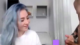 Blue-Haired Cam Girl's Sensual Blowjob Session