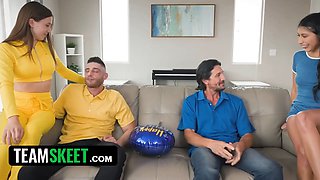 Sexy young tarts strip down and pound their stepparents to feast step-father's day