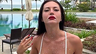 Milking & Getting Messy in See-through Bodysuit Outdoor