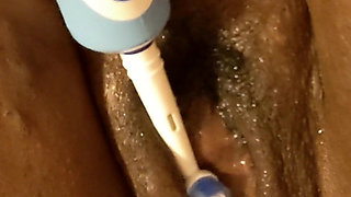 Pounding My Wet Pussy with Big Dildo Stimulating My Clit with Electric Toothbrush