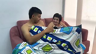 Horny Indian Stepsister Gets Bored of TV - Big Cock Surprise Under Blanket!