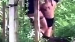Spying blonde hooker fucking in the woods