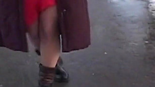 Snowy Exhibitionist Flashes Pussy and Ass in Public