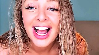 Hot Blonde Babe in Black Nylons Masturbates Solo