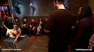 Bound slave rough fucked in public