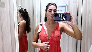 Sultry housewife films herself trying on sexy lingerie