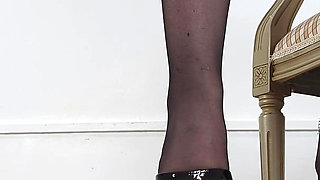 Shoe Collection Extreme High Heel Black Shiny Stripper Mules - Dame Olga