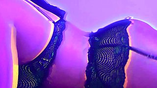 Kinky brunette wears stockings and masturbates rough